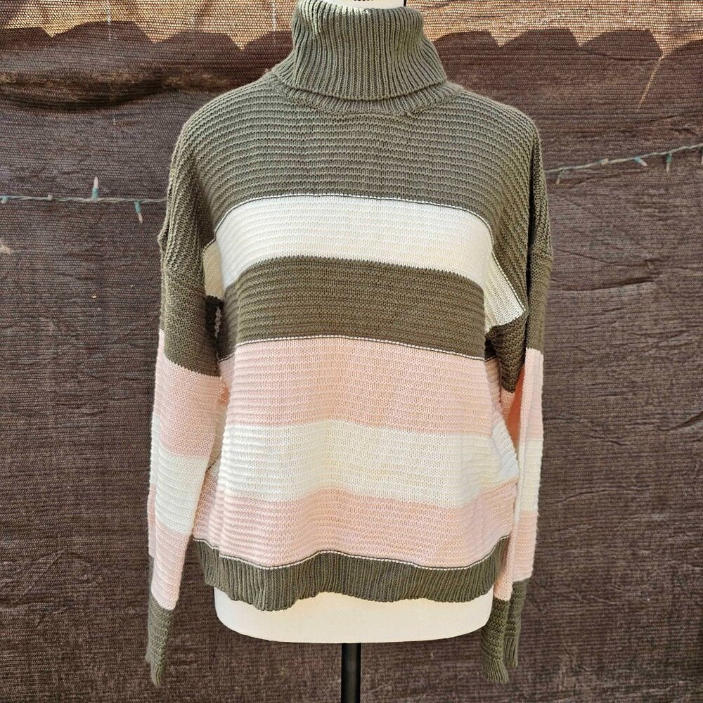 Derek Heart Juniors L Multicolor Stripes Long Sleeve Knit Turtle Neck Sweater